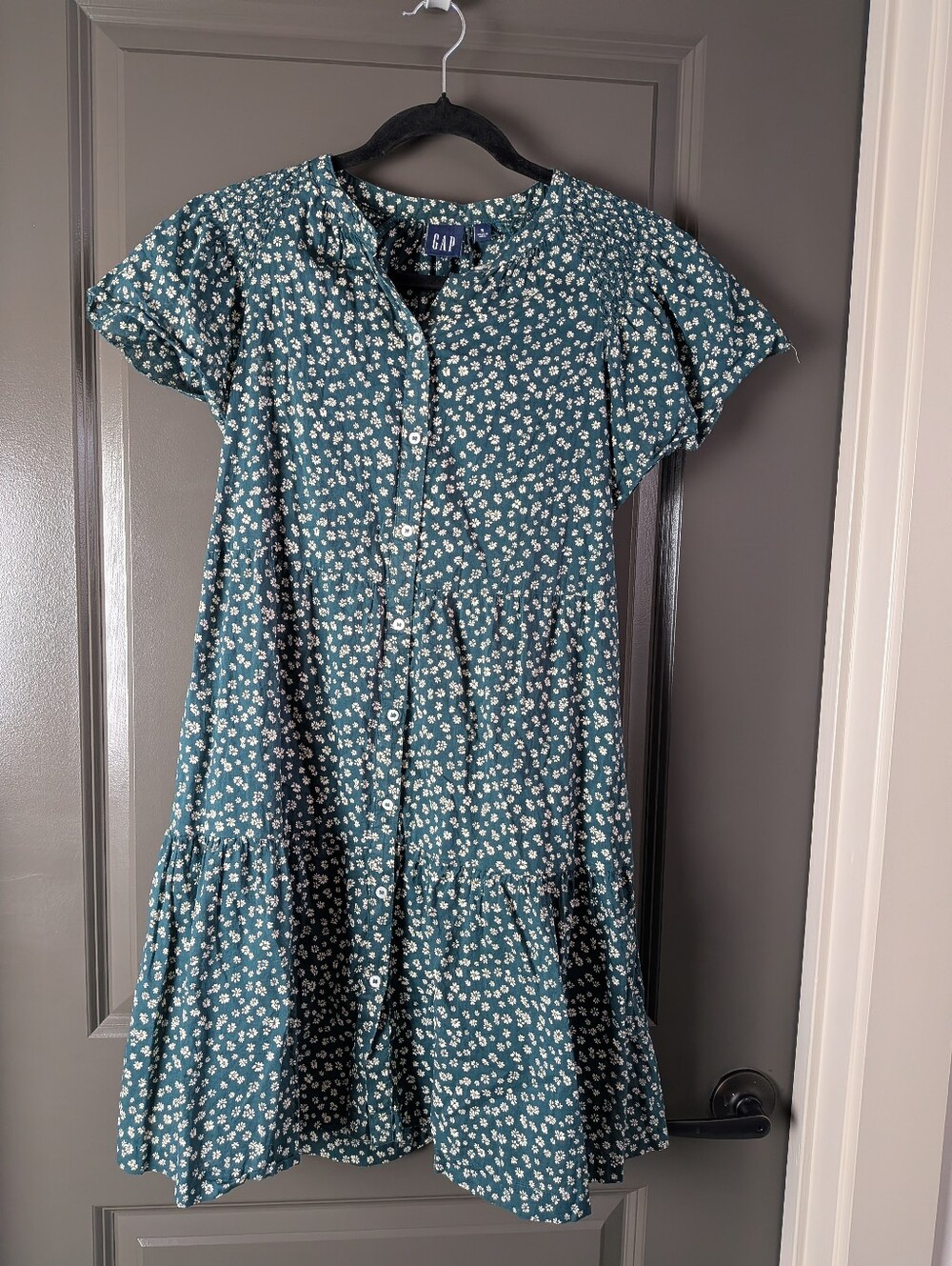 Gap Women's Green Floral Dress 100% cotton Cottagecore Size S